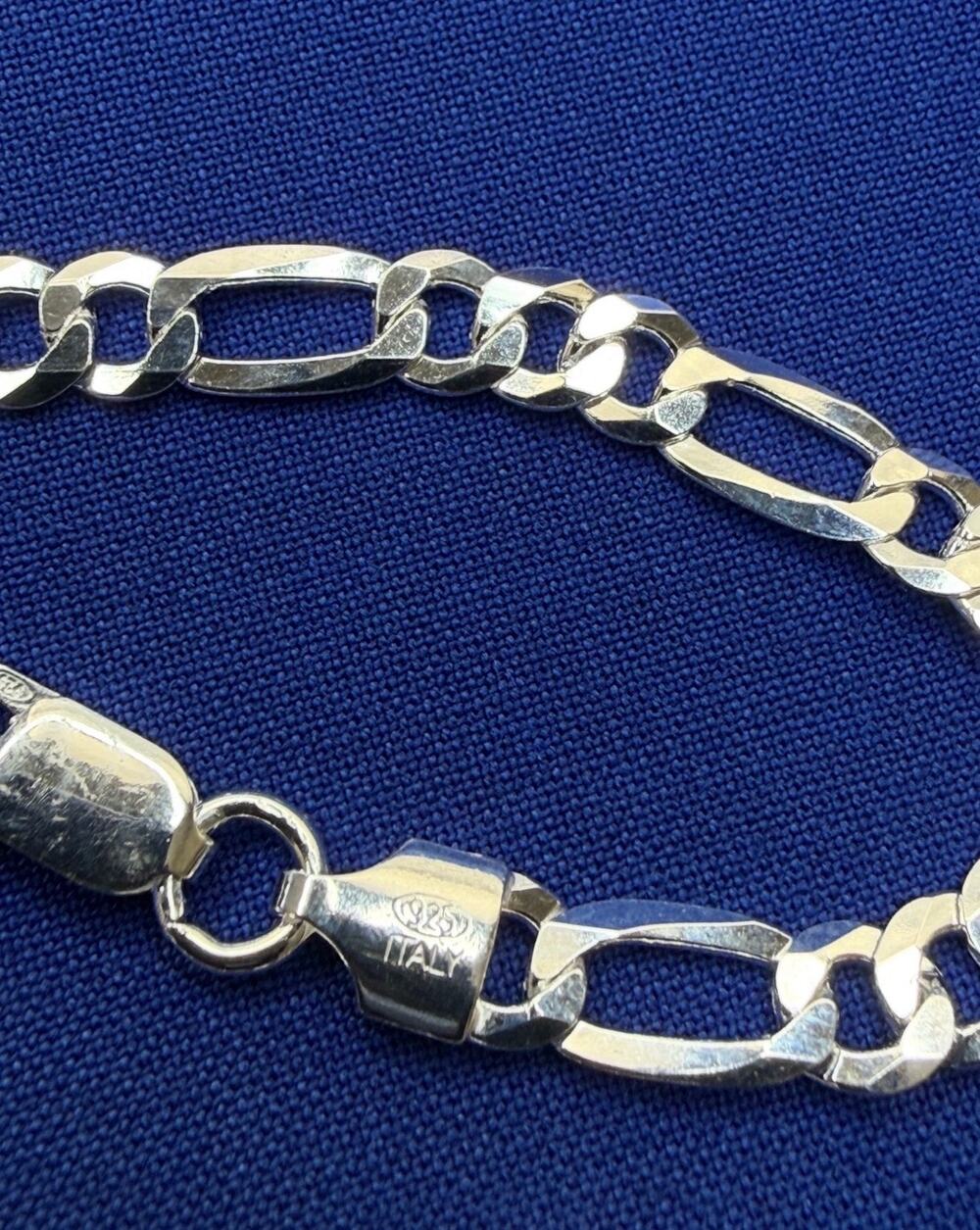 925 Italy Sterling Silver Flat Figaro Link Bracelet 3mm 7in